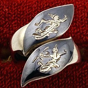 Vintage Siam Sterling Silver Niello Bypass Ring Dancers Sz 4.5 Adjustable Thai